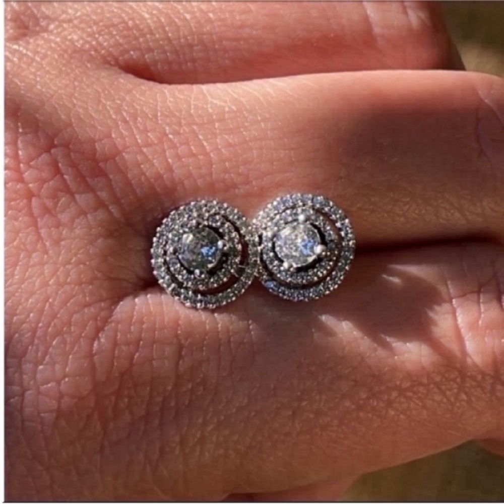 Pandora Solitaire Cut 925 Sterling Silver Cluster Chandelier Halo Earrings New - Picture 12 of 12